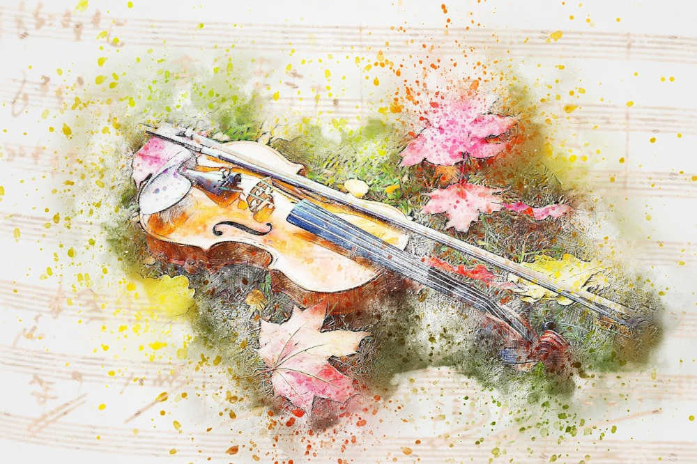 Aquarelle violon fleur