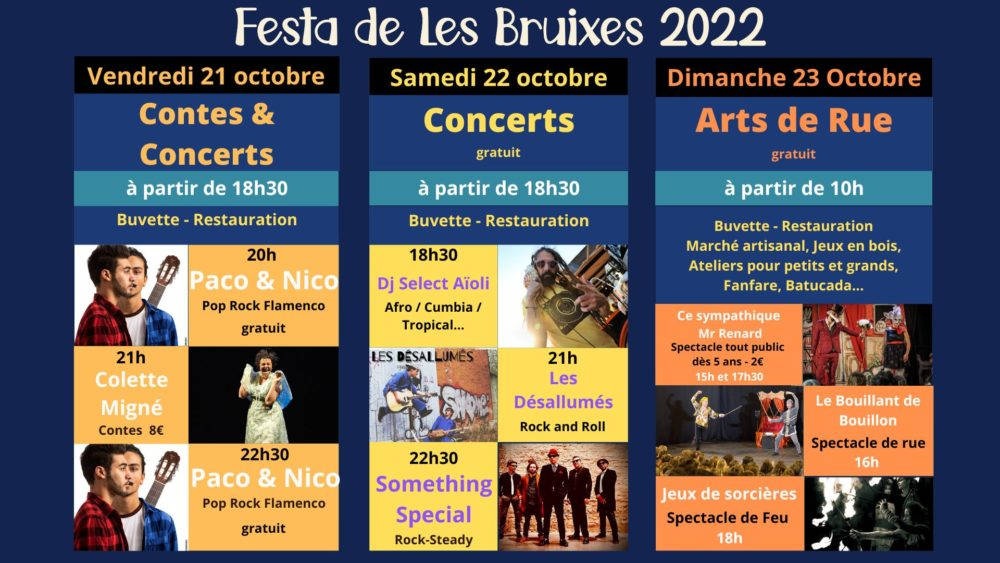 fete bruixes tradition catalane 2022 programme concerts arts de rue contes, dj musique animations spectacles